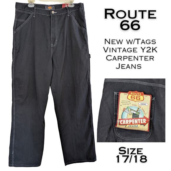 NEW Y2K Route 66 Junior Carpenter Jeans 17/18 Black Wide Leg Streetwear Vintage - Picture 1 of 12